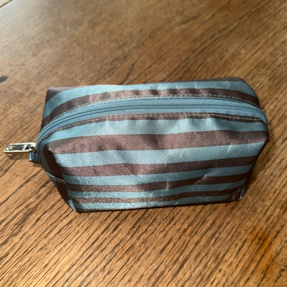 Thirty-One Blue and Gray Striped Cosmetic Bag